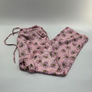 Dina Pink Satin Bee Print Pajama Pants – Drawstring Waist, Size XL